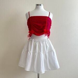 handmade bright pink black bow mesh cropped camisole